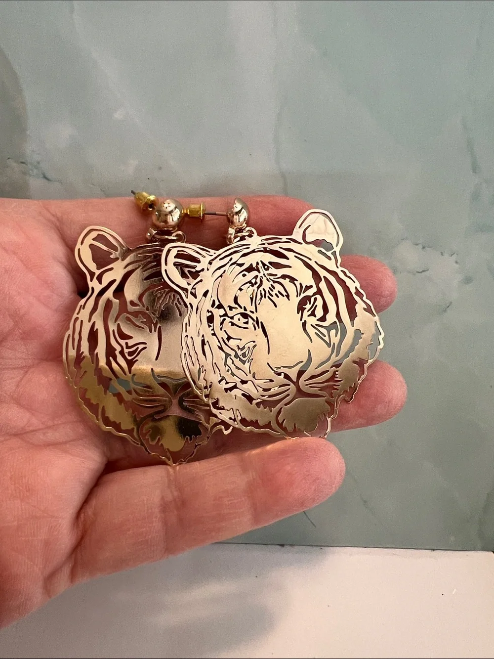 Gold Tiger Face Drop Earrings - LSU Football